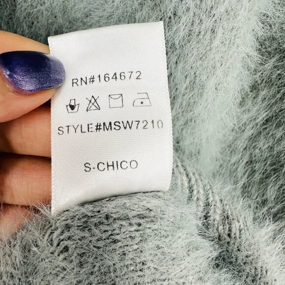 LBD Gray Fuzzy Long Balloon Sleeve Turtleneck Knit Short Sweater Dress Size S - Picture 9 of 9